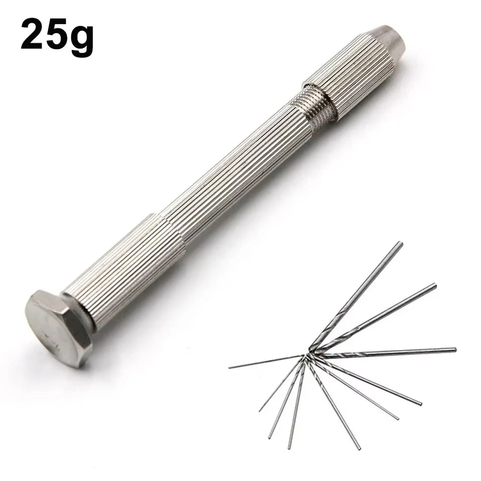11PC Silver Hand Twisted Drill Handle Single Head Small Tool Set for DIY Amber Walnut Hole Punching Art Play Manual Hole Opener