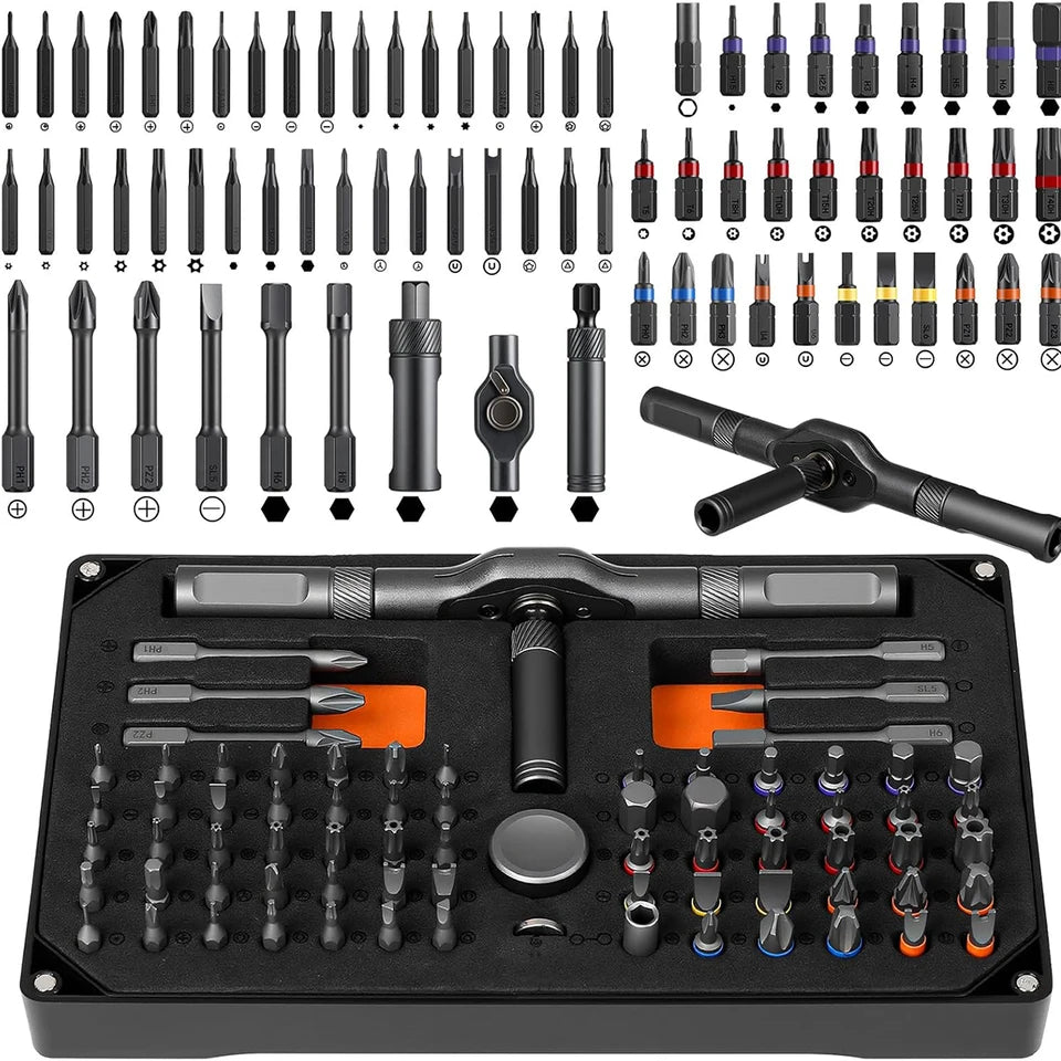74 in1 Ratchet Screwdriver Set Detachable Ratchet T Handle Portable Repair Tool Kit for Furniture Computer Bicycle Eyeglass DIY