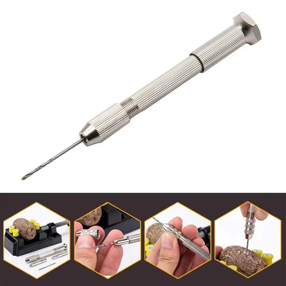 11PC Silver Hand Twisted Drill Handle Single Head Small Tool Set for DIY Amber Walnut Hole Punching Art Play Manual Hole Opener