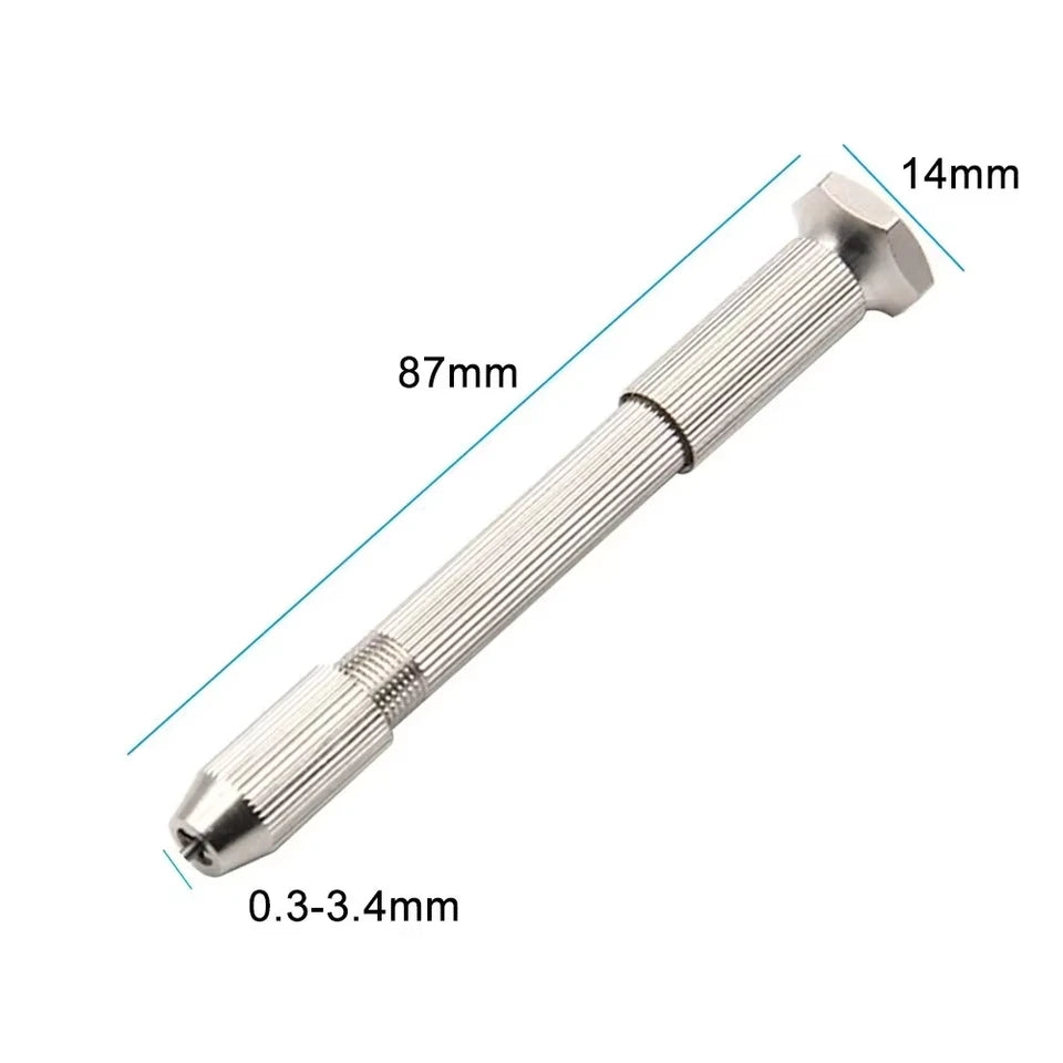 11PC Silver Hand Twisted Drill Handle Single Head Small Tool Set for DIY Amber Walnut Hole Punching Art Play Manual Hole Opener