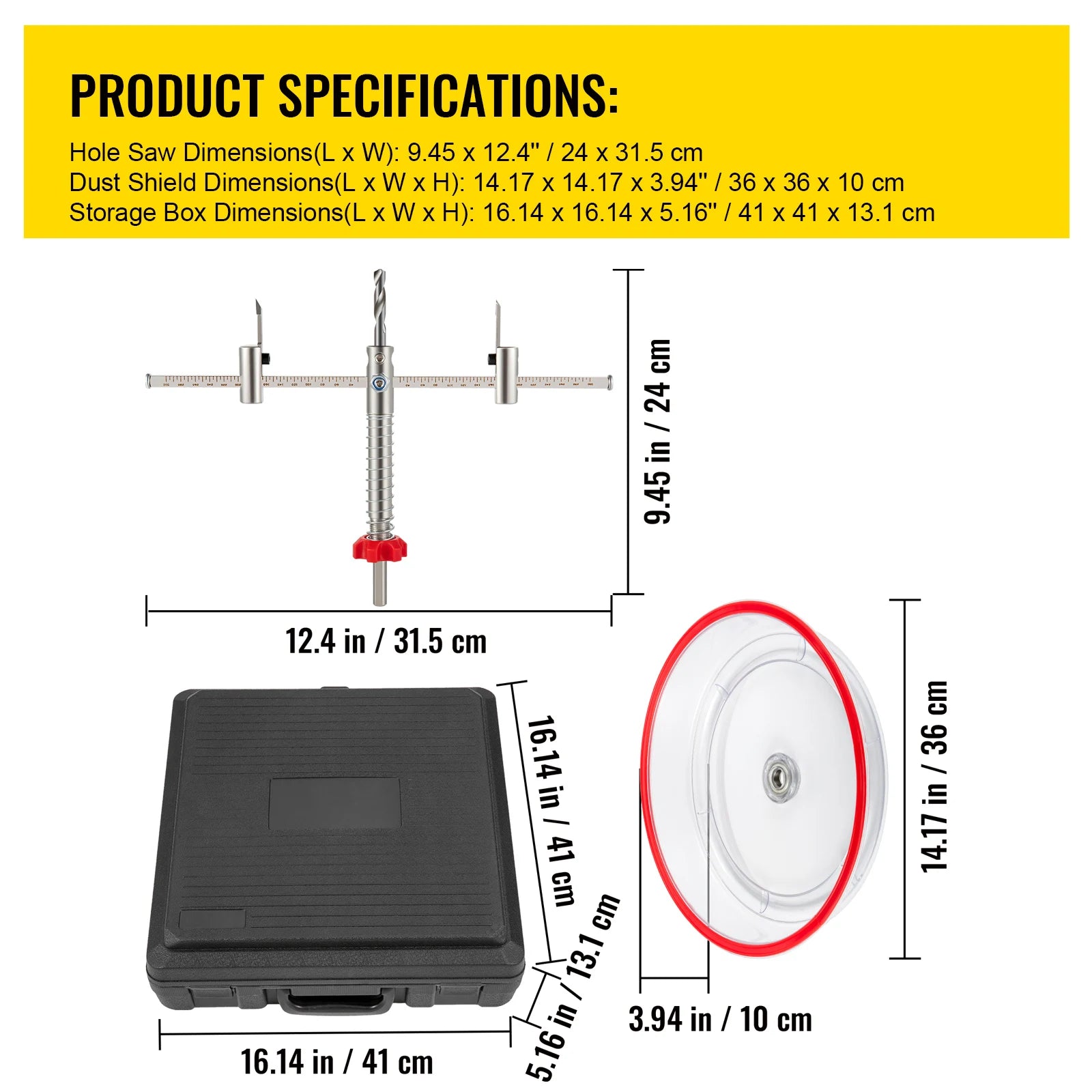SucceBuy Adjustable Steel Hole Saw Cutter Kit 40-200mm w/ Shield Hole Cutter Drill Bit DIY Tool Sheetrock Veneer Slate