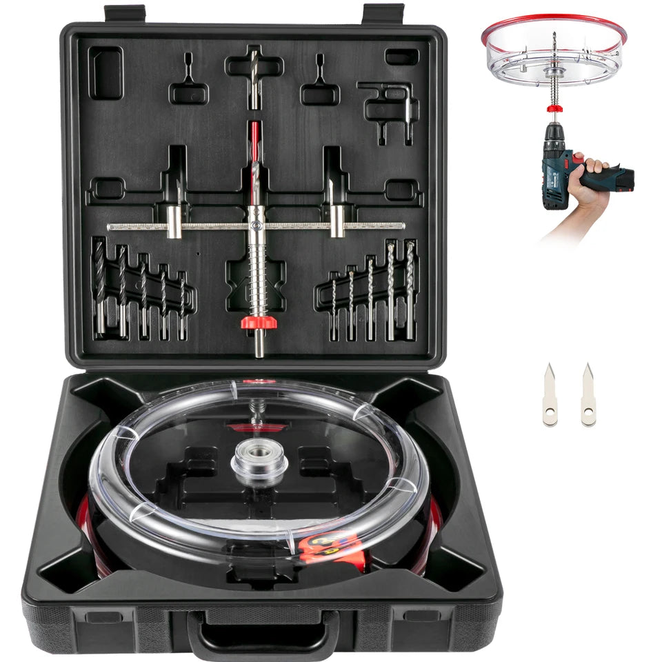 SucceBuy Adjustable Steel Hole Saw Cutter Kit 40-200mm w/ Shield Hole Cutter Drill Bit DIY Tool Sheetrock Veneer Slate