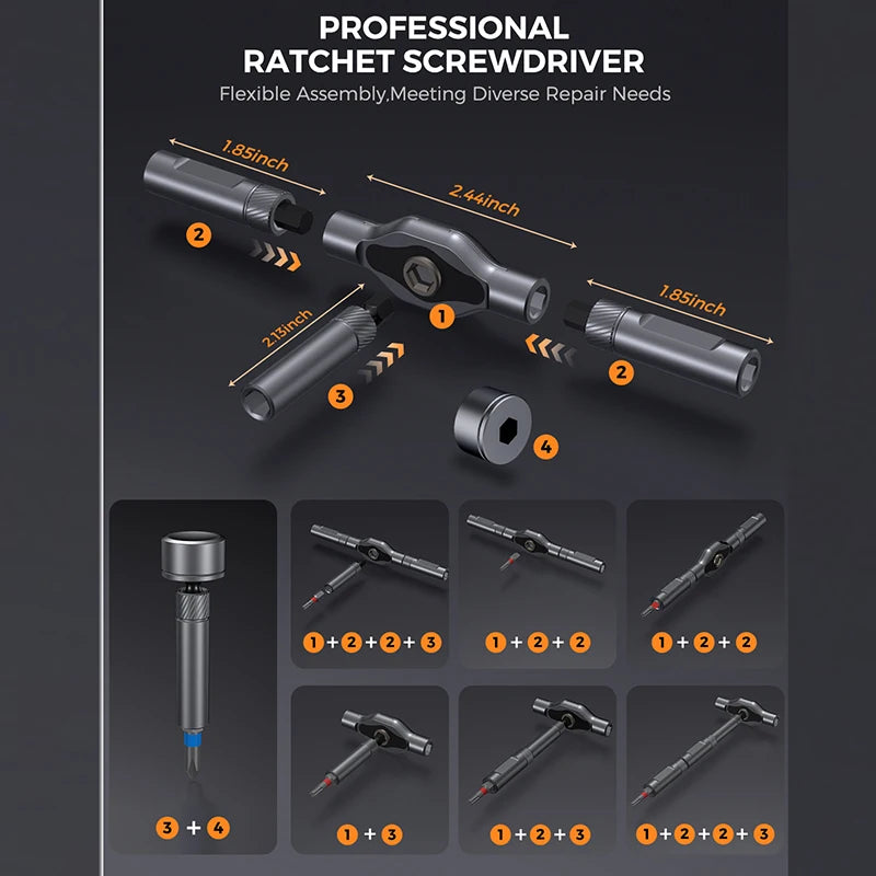 74 in1 Ratchet Screwdriver Set Detachable Ratchet T Handle Portable Repair Tool Kit for Furniture Computer Bicycle Eyeglass DIY