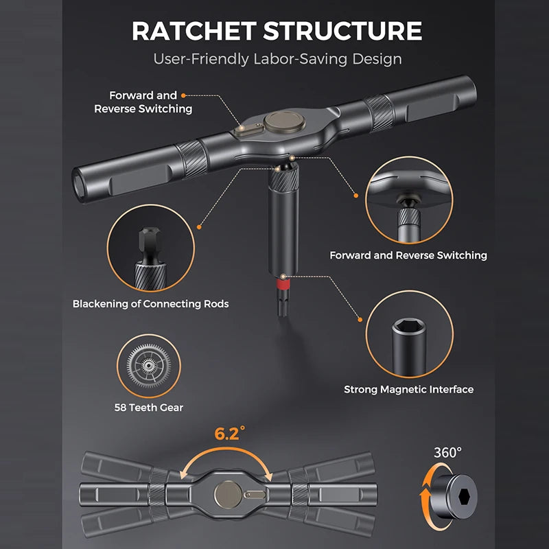 74 in1 Ratchet Screwdriver Set Detachable Ratchet T Handle Portable Repair Tool Kit for Furniture Computer Bicycle Eyeglass DIY