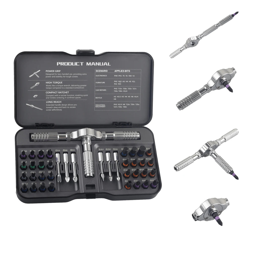 74 in1 Ratchet Screwdriver Set Detachable Ratchet T Handle Portable Repair Tool Kit for Furniture Computer Bicycle Eyeglass DIY