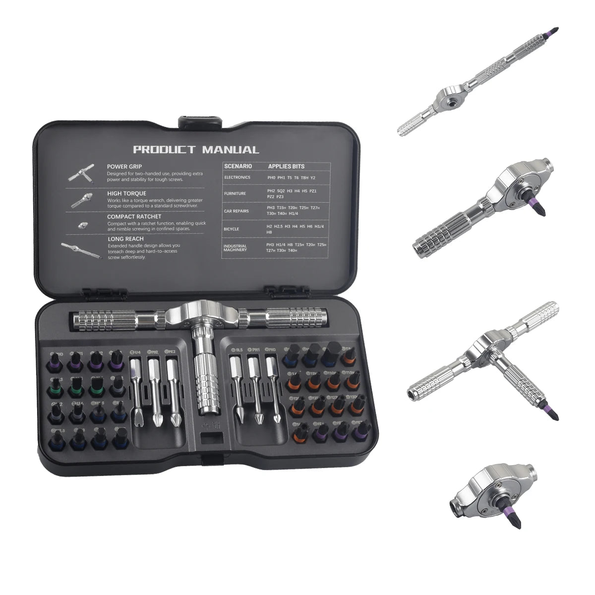 74 in1 Ratchet Screwdriver Set Detachable Ratchet T Handle Portable Repair Tool Kit for Furniture Computer Bicycle Eyeglass DIY