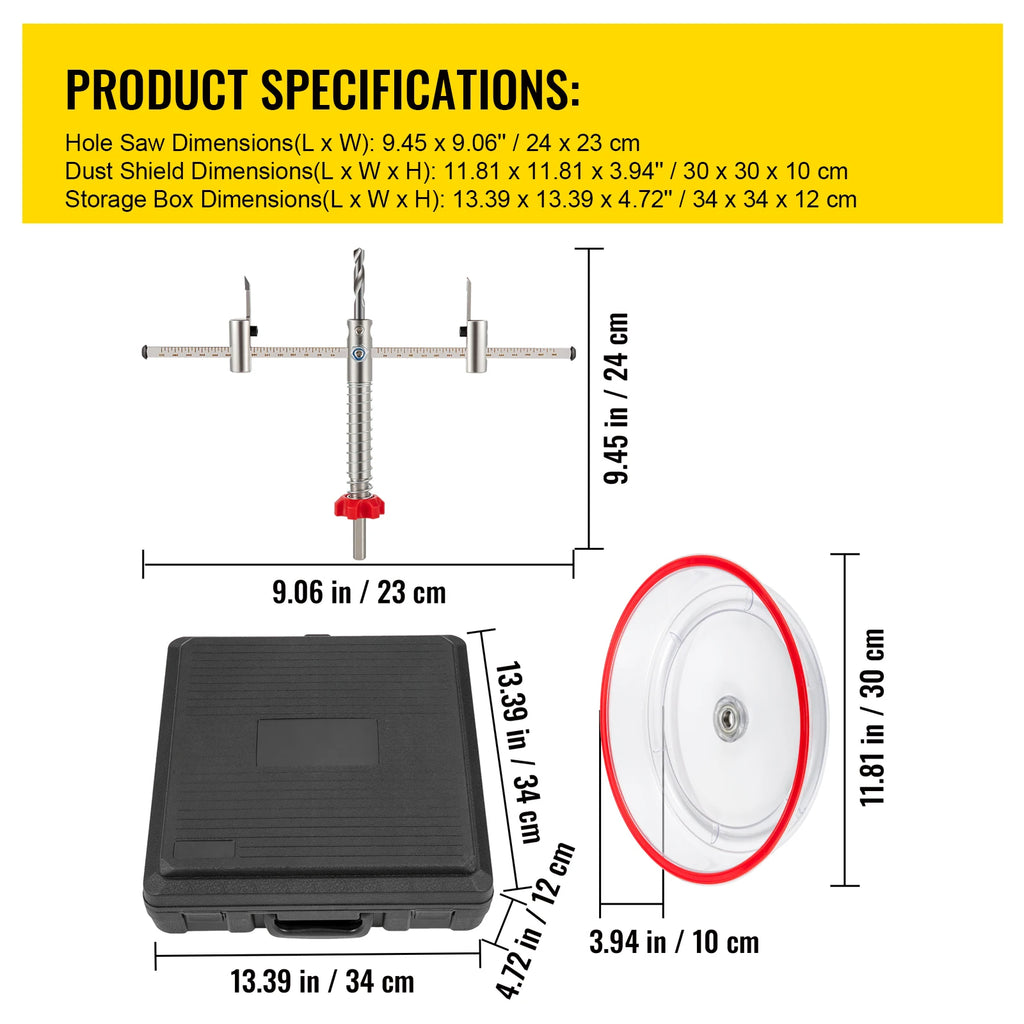 SucceBuy Adjustable Steel Hole Saw Cutter Kit 40-200mm w/ Shield Hole Cutter Drill Bit DIY Tool Sheetrock Veneer Slate
